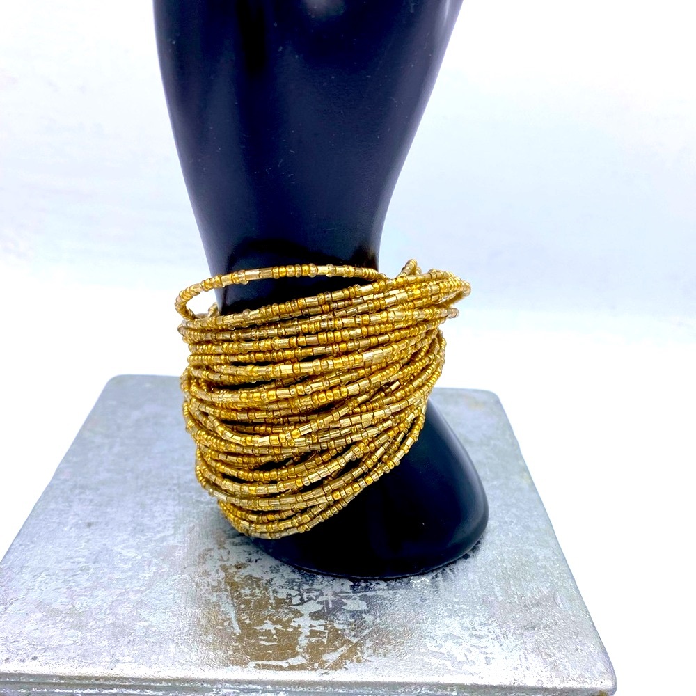 Signature Studio Multi Strand Gold Seed Bead Statement Bracelet NWT